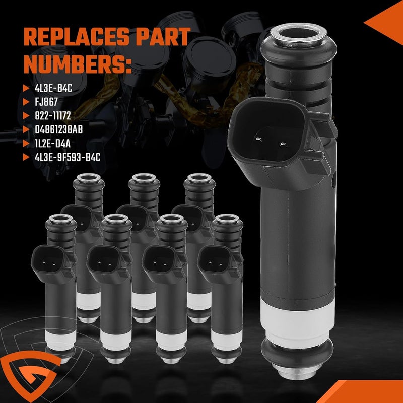 GEARCESS Fuel Injectors Fit for Ford F-150/E-150 2004-2008, E-250 2005-2008, Explorer E-150 Club Wagon 2004-2005 & Fit for Mercury Mountaineer 2004-2005, V8 4.6L, Replace# 4L3Z9F593BA (Set of 8) - Image 2